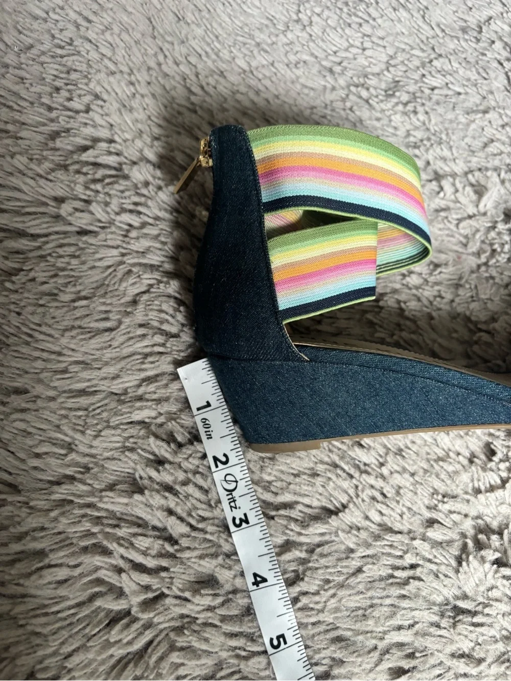 Anne Klein Denim Wedge bright rainbow strap Iflex Akvedette sandal Size 8